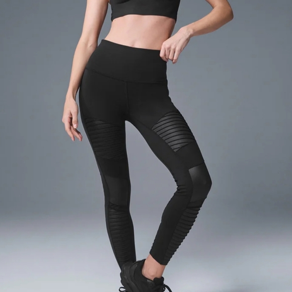 ALO Yoga Pants - Alo 7/8 High-Waist Moto Legging Black High-Waisted Leggings - XS